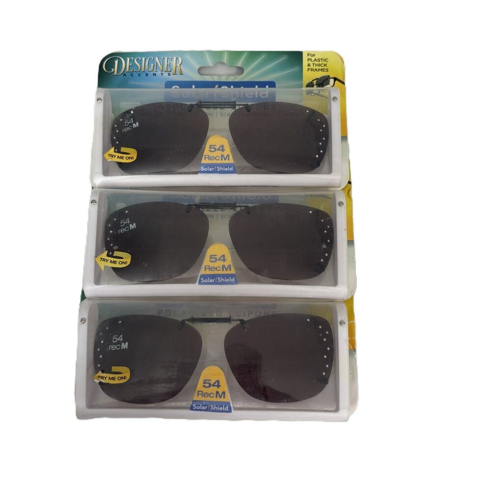 3x Solar Shield 54 Rec M Clip On Sunglasses Rhinestone Accents Polarized Black
